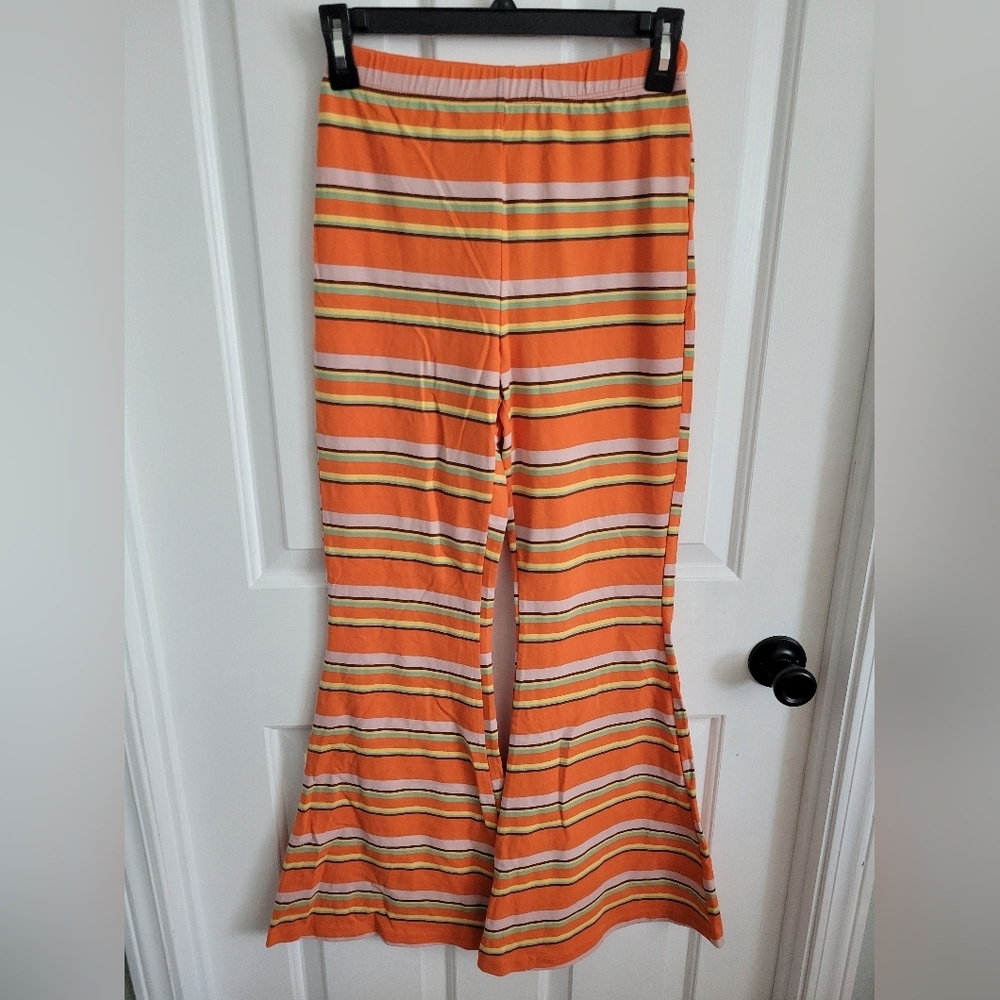 Princess Polly Women's Orange Striped Jackson Knit Flared Pull-on Pants Size 0 - Picture 3 of 5